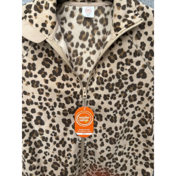 NWT girls L large 10–12 Plus fleece jacket Brown Cheetah full zip wonder Nation - Picture 2 of 6